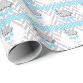 Blauw, wit grijs olifant 👶 Baby shower Cadeaupapier (Rol Hoek)