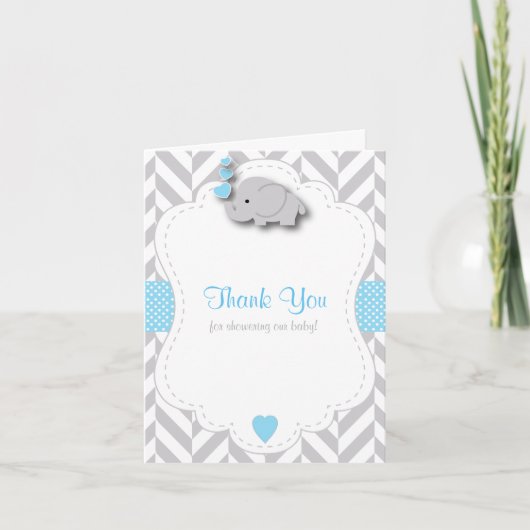 Blauw, wit grijs olifant 🐘 Baby shower Dank u wel Bedankkaart (Voorkant)