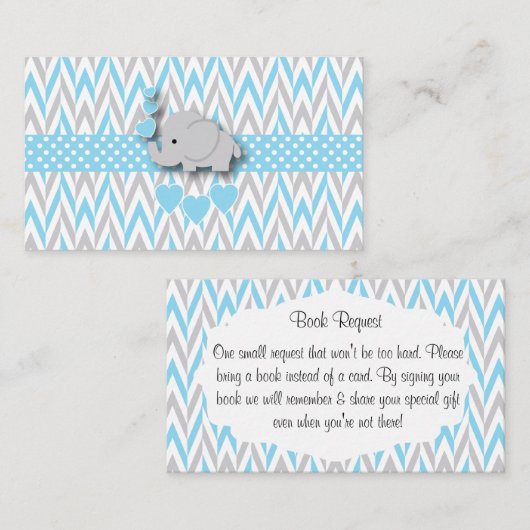 Blauw Wit Grijs Olifant Boek Aanvraag Informatiekaartje (Voorkant / Achterkant)