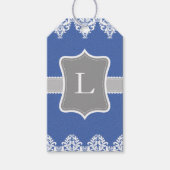 Blauw Wit Grijs Swirls Monogram Gift Labels Cadeaulabel (Voorkant)