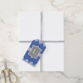Blauw Wit Grijs Swirls Monogram Gift Labels Cadeaulabel (Met Touw)