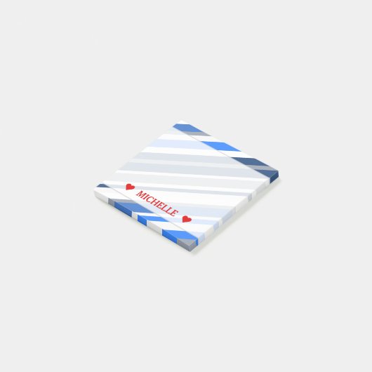 Blauw/wit/grijze lijnen/strips patroon; Aangepaste Post-it® Notes (Schuin)