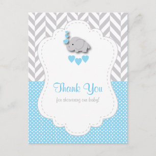 Blauw, Wit, Grijze Olifant Baby Shower Bedankt Briefkaart
