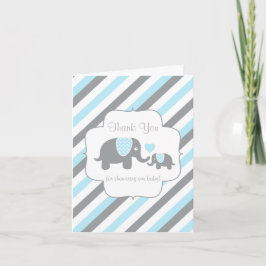 Blauw, wit grijze streep elphant Dank je Bedankkaart