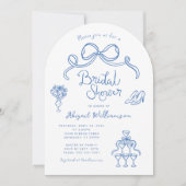 Blauw wit grillig handgetekende Vrijgezellenfeest Kaart (Voorkant)