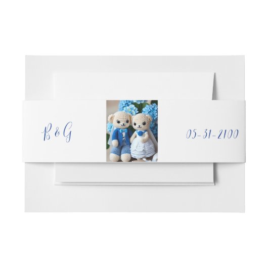 blauw & wit grillig huwelijksbeeldje uitnodigingen wikkel (Voorkant Voorbeeld)