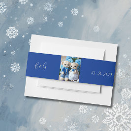 blauw & wit grillig huwelijksbeeldje uitnodigingen wikkel