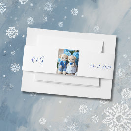 blauw & wit grillig huwelijksbeeldje uitnodigingen wikkel