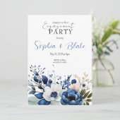 Blauw, Wit & Groen Bloem Wit Verlovingsfeest Kaart (Staand voorkant)