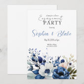 Blauw, Wit & Groen Bloem Wit Verlovingsfeest Kaart (Voorkant / Achterkant)