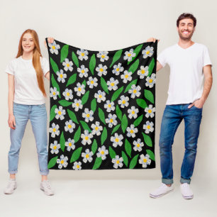 Blauw Wit Groen Bloemmotief Fleece Deken