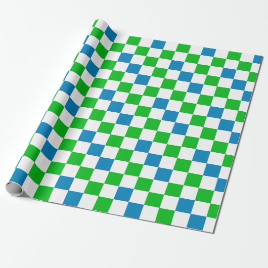 Blauw Wit Groen Geruit Ontwerp Cadeaupapier (Uitgerold)