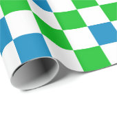 Blauw Wit Groen Geruit Ontwerp Cadeaupapier (Rol Hoek)