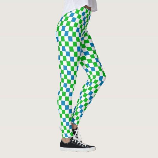 Blauw Wit Groen Geruit Ontwerp  Leggings (Rechts)