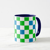 Blauw Wit Groen Geruit Ontwerp Mok (Voorkant rechts)