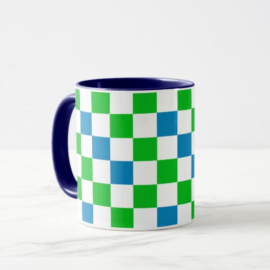 Blauw Wit Groen Geruit Ontwerp Mok (Voorkant links)