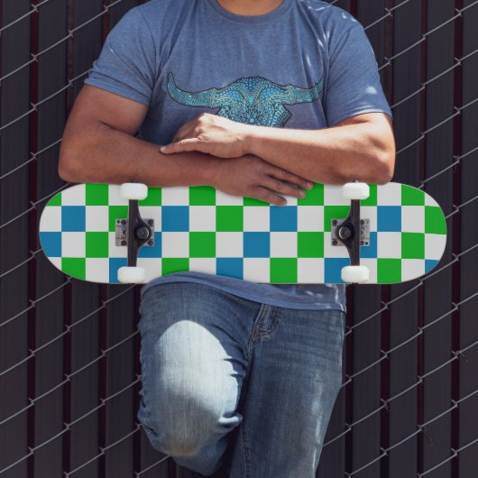 Blauw Wit Groen Geruit Ontwerp  Persoonlijk Skateboard (Buiten 3)