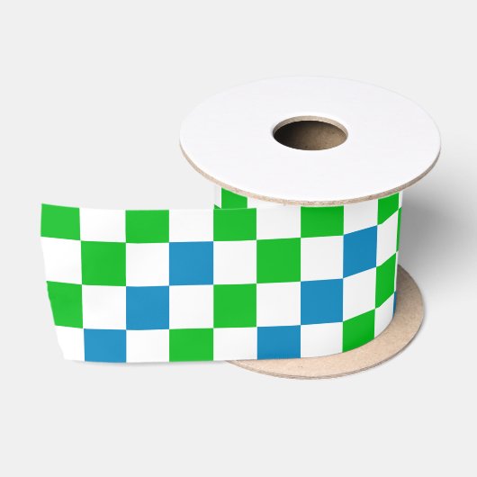 Blauw Wit Groen Geruit Ontwerp Satijnen Lint (Spoel)