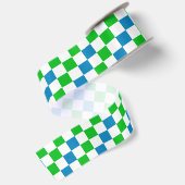 Blauw Wit Groen Geruit Ontwerp Satijnen Lint (Achterkant)