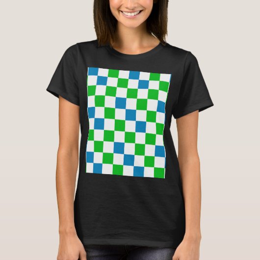 Blauw Wit Groen Geruit Ontwerp  T-shirt (Voorkant)