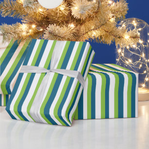 Blauw Wit Groen Verticale Strepen Cadeaupapier