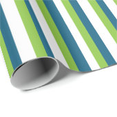 Blauw Wit Groen Verticale Strepen Cadeaupapier (Rol Hoek)