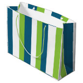 Blauw Wit Groen Verticale Strepen Groot Cadeauzakje (Achterkant Gekanteld)