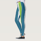 Blauw Wit Groen Verticale Strepen Leggings (Links)