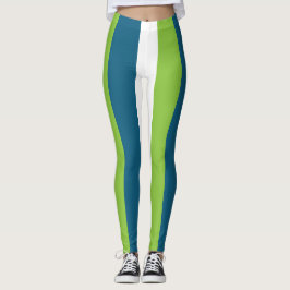 Blauw Wit Groen Verticale Strepen Leggings