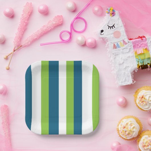 Blauw Wit Groen Verticale Strepen Partij Papieren Bordje (Feest)
