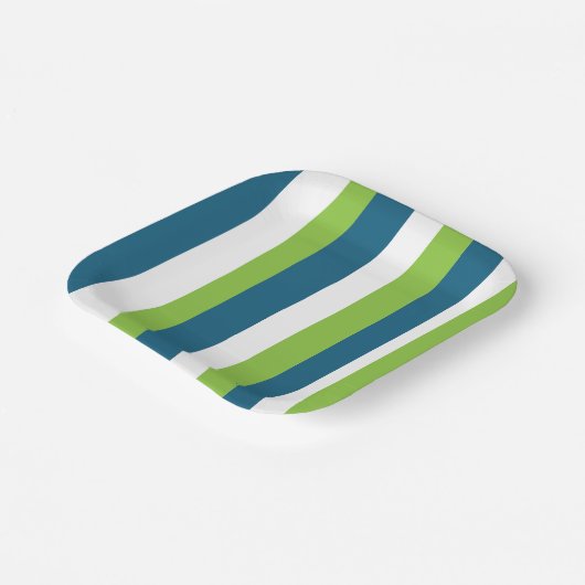 Blauw Wit Groen Verticale Strepen Partij Papieren Bordje (Gebogen)