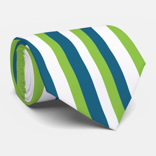 Blauw Wit Groen Verticale Strepen Stropdas (Opgerold)