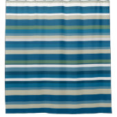 Blauw, wit, groene strepen douchegordijn (Voorkant)
