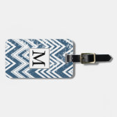 Blauw-wit Grunge Chevron Monogram Bagagelabel (Voorkant horizontaal)