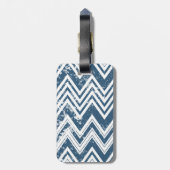 Blauw-wit Grunge Chevron Monogram Bagagelabel (Achterkant verticaal)
