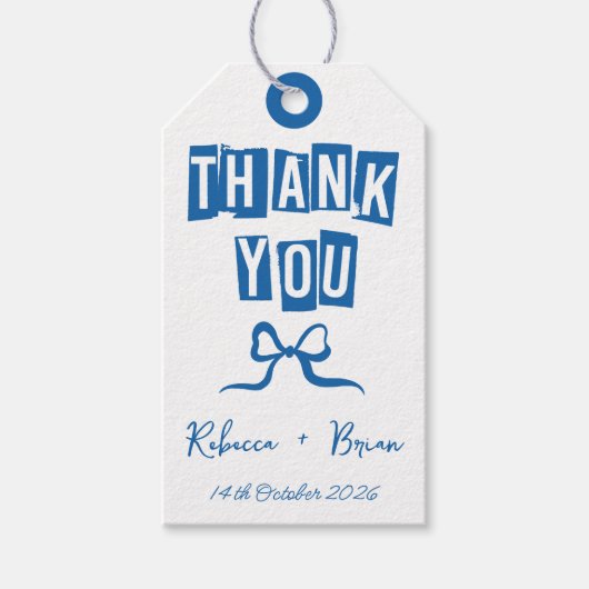 Blauw & Wit Hand Getrokken Boog Huwelijk Cadeaulabel (Voorkant)