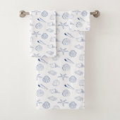 Blauw Wit Hand getrokken Sea Shells Beach Zomer Bad Handdoek (Insitu)