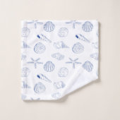 Blauw Wit Hand getrokken Sea Shells Beach Zomer Bad Handdoek (Wasdoekje)