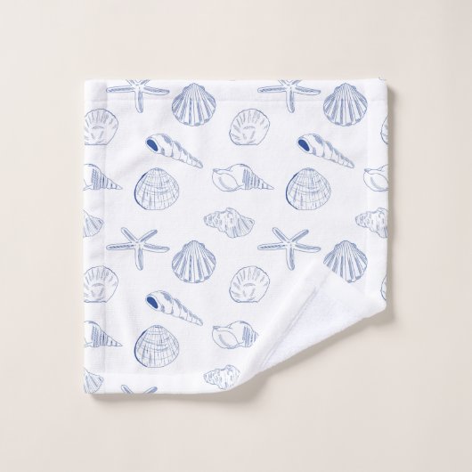 Blauw Wit Hand getrokken Sea Shells Beach Zomer Bad Handdoek (Wasdoekje)