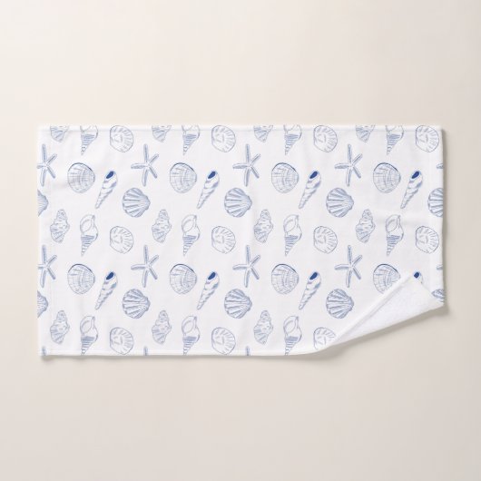 Blauw Wit Hand getrokken Sea Shells Beach Zomer Bad Handdoek (Handdoek)