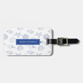 Blauw Wit Hand getrokken Sea Shells Beach Zomer Bagagelabel (Voorkant horizontaal)