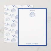 Blauw Wit Hand getrokken Sea Shells Beach Zomer Bedankkaart (Voorkant / Achterkant)