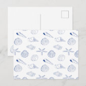 Blauw Wit Hand getrokken Sea Shells Beach Zomer Briefkaart (Voorkant / Achterkant)