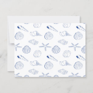 Blauw Wit Hand getrokken Sea Shells Beach Zomer Briefkaart