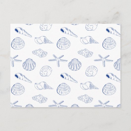 Blauw Wit Hand getrokken Sea Shells Beach Zomer Briefkaart (Voorkant)