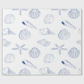 Blauw Wit Hand getrokken Sea Shells Beach Zomer Cadeaupapier (Vlak)