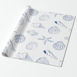 Blauw Wit Hand getrokken Sea Shells Beach Zomer Cadeaupapier