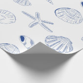 Blauw Wit Hand getrokken Sea Shells Beach Zomer Cadeaupapier (Hoek)