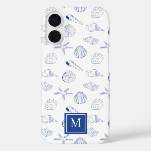 Blauw Wit Hand getrokken Sea Shells Beach Zomer iPhone 16 Hoesje