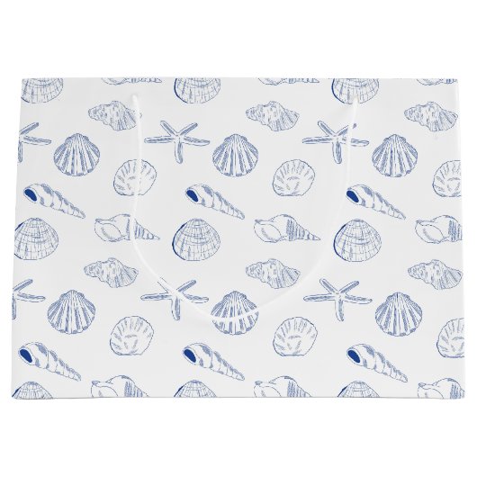Blauw Wit Hand getrokken Sea Shells Beach Zomer Groot Cadeauzakje (Voorkant)